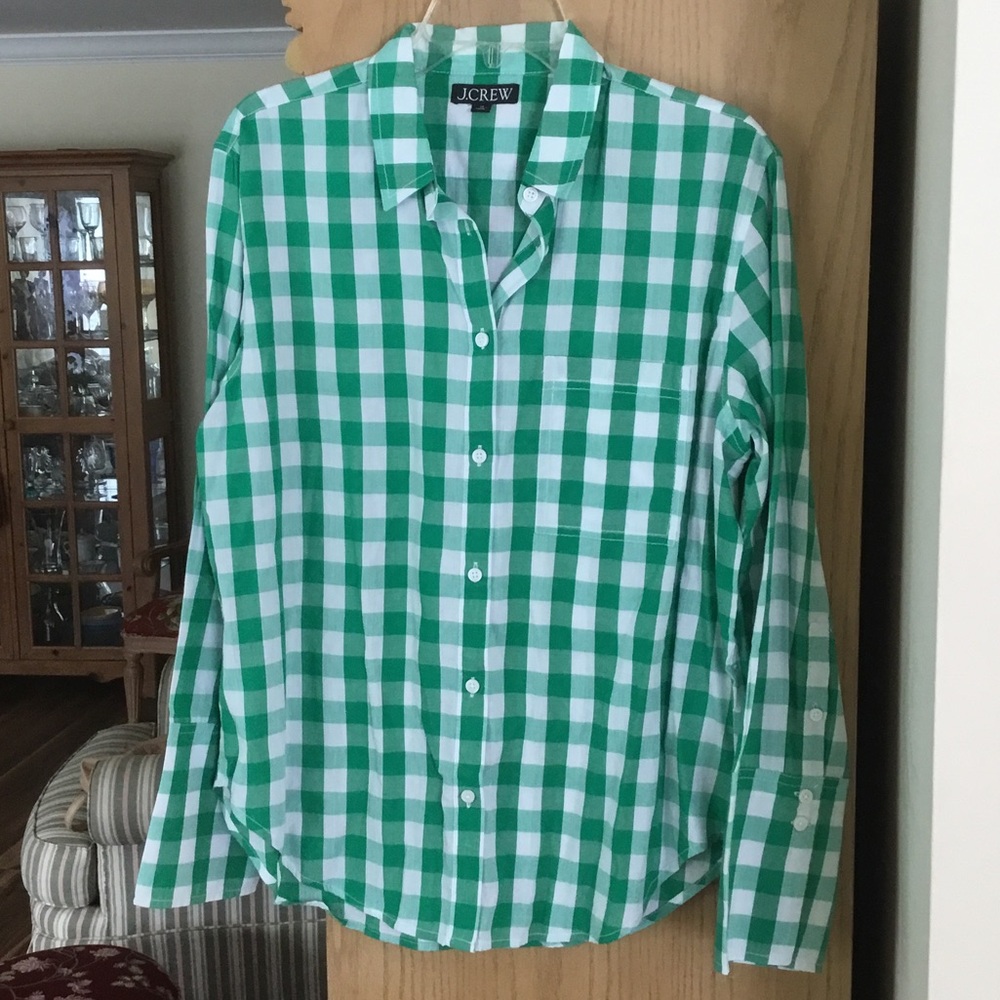 J. Crew women’s Green and White Gingham Button-Down Shirt